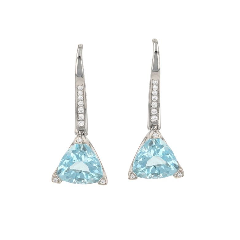 Boucles d'oreilles topazes 11.48 carats et diamants 0.15 carat or blanc 9.87g Comme neuf -  reconditionné disponible sur Gemme Les Bijoux